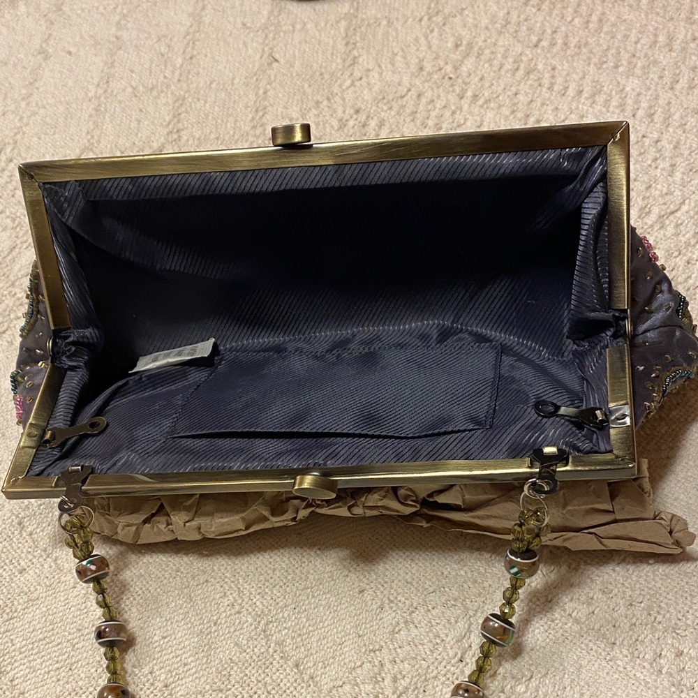 Embroidered Floral Clutch with Beaded Handle - Picture 3 of 5